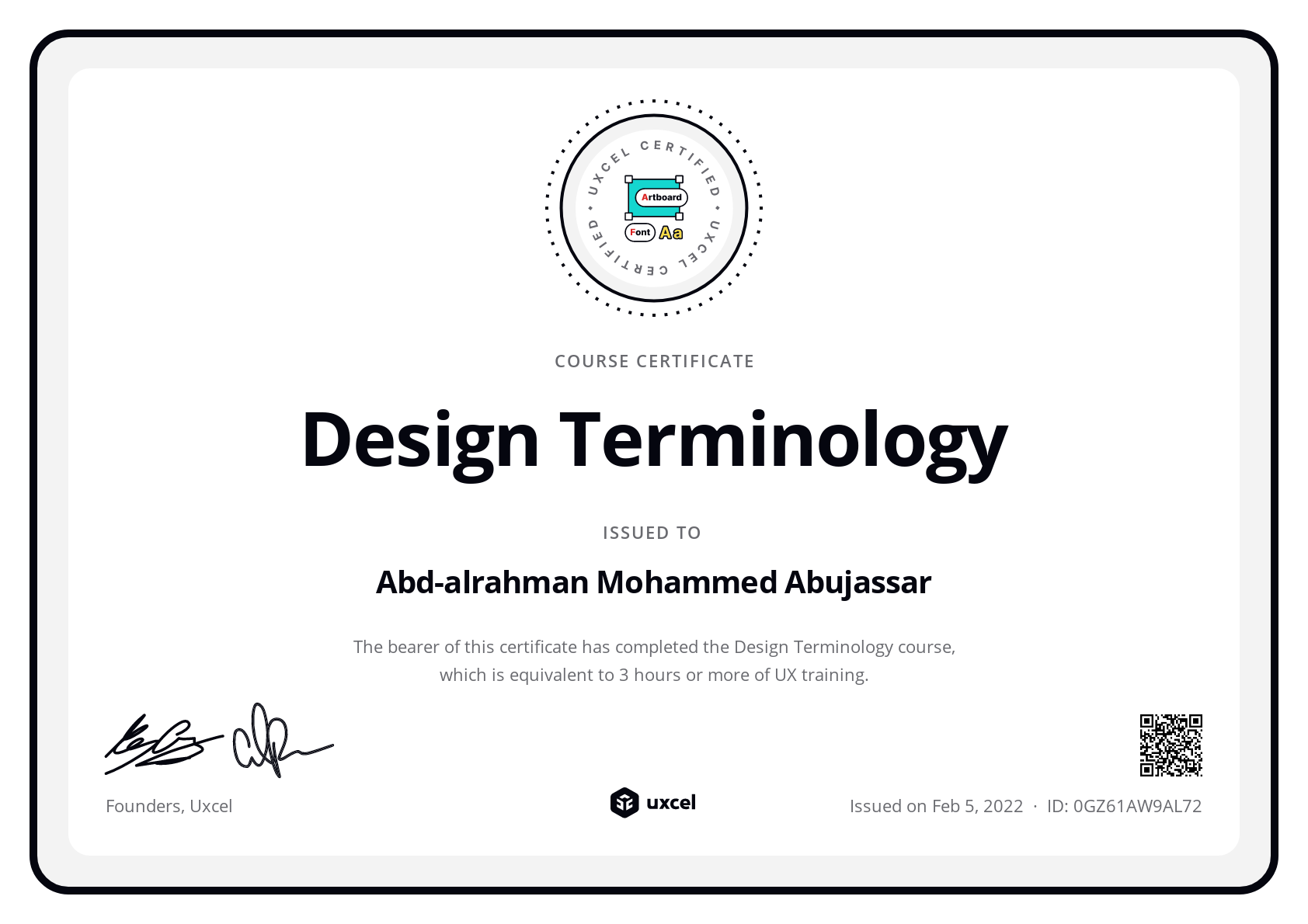 Abd-alrahman Mohammed Abujassar's certificate
